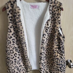 Leopard print fur vest